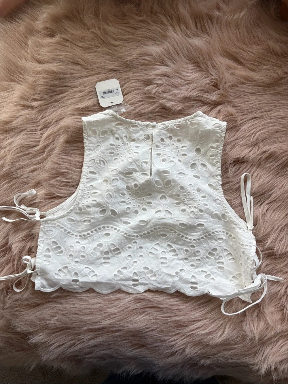 Altar'd State White Eyelet Lace Crop Top with Side Ties